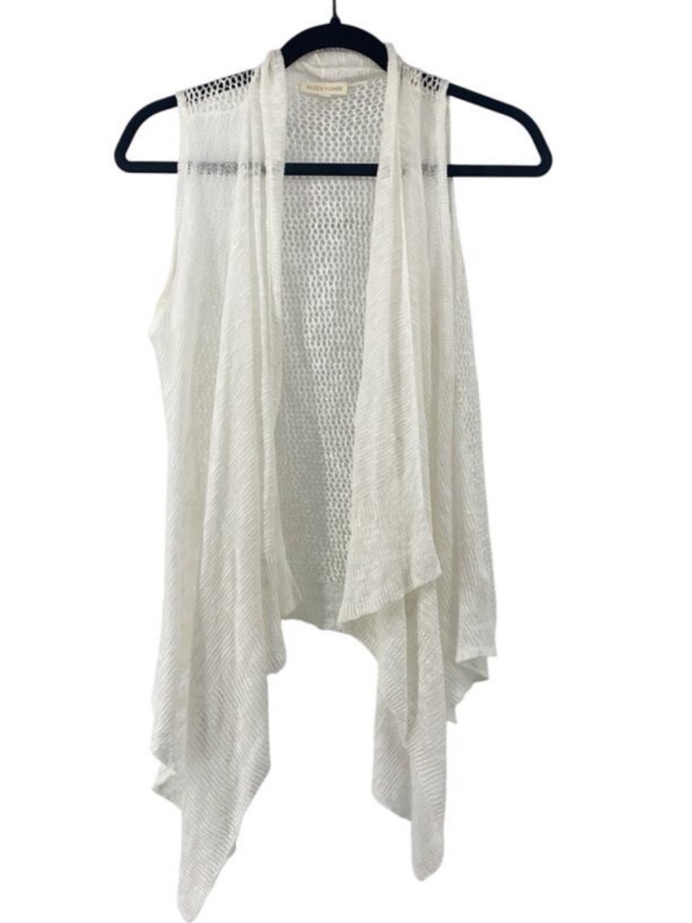 Eileen Fisher Sleeveless Linen Knit Cardigan Draped Open Front Vest Top Large